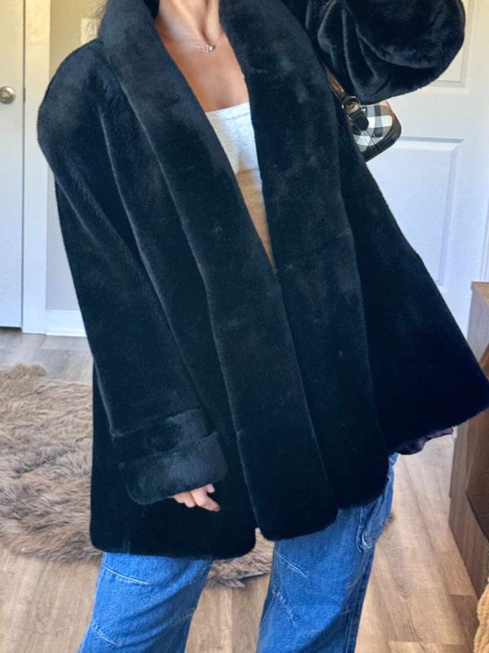 Vtg Monterey Faux Fur Swing Coat Small 90s Y2K Mob Wife Glam Old Money Luxury